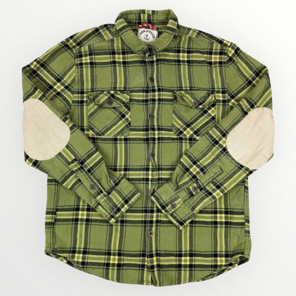 Iron and Resin Mens Flannel Elbow Patches Double Pockets Shirt Plaid Button Up L - Picture 1 of 11